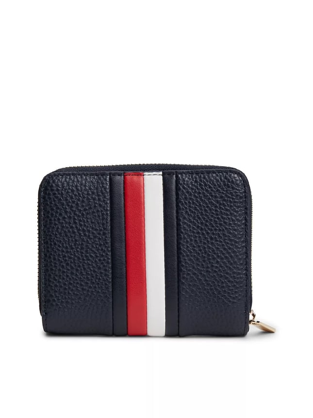 Tommy Hilfiger Kadın İkonik Logo Şerit Desenli Banknot Bölmeli Fermuarlı Lacivert Cüzdan AW0AW19162-DW6