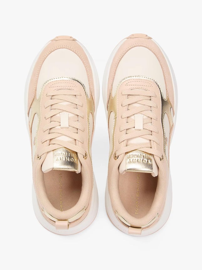 Tommy Hilfiger Kadın Kalın Topuk Deri Bağcıklı Rahat Taban Altın-Bej Sneaker FW0FW09204-0HV