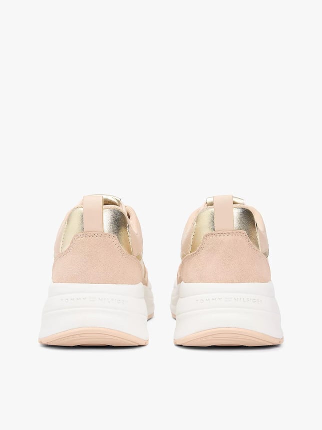 Tommy Hilfiger Kadın Kalın Topuk Deri Bağcıklı Rahat Taban Altın-Bej Sneaker FW0FW09204-0HV