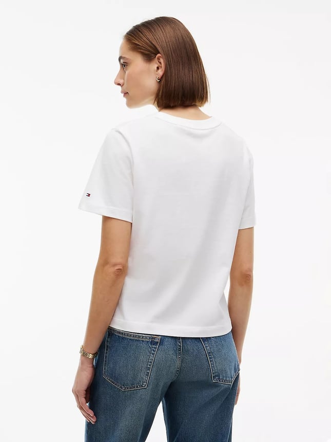 Tommy Hilfiger Kadın Kısa Kol Bisiklet Yaka Regular Fit Beyaz T-Shirt WW0WW52360-YBL