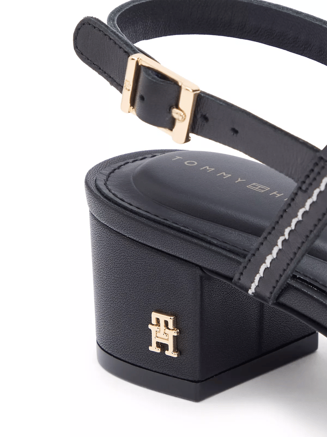 Tommy Hilfiger Kadın Kısa Kalın Topuk Deri Burun Ucu Çift Bantlı Siyah Ayakkabı FW0FW09345-BDS