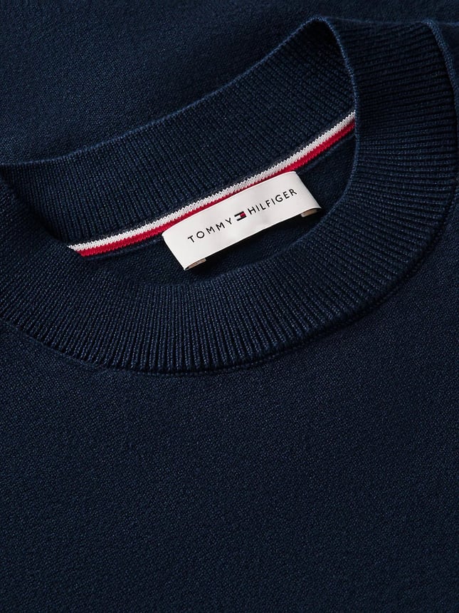 Tommy Hilfiger Kadın Kısa Kol Çizgi Desen Yuvarlak Yaka Regular Fit Lacivert Kazak WW0WW49705-C1G