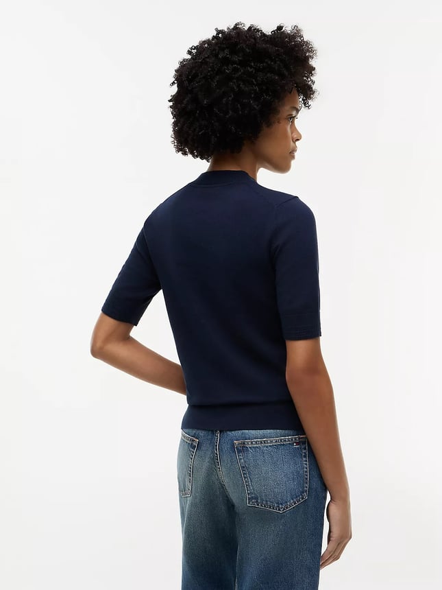 Tommy Hilfiger Kadın Kısa Kol Çizgi Desen Yuvarlak Yaka Regular Fit Lacivert Kazak WW0WW49705-C1G