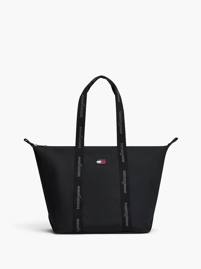 Tommy Hilfiger Kadın Logo Baskılı Uzun Askılı Fermuarlı İç Cepli Siyah Çanta AW0AW19039-BDS