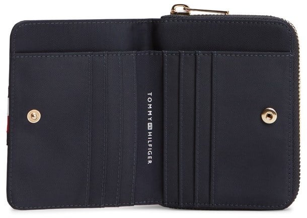 Tommy Hilfiger Kadın Logo Desenli Fermuarlı Banknot Bölmeli Lacivert Cüzdan AW0AW19164-DW6