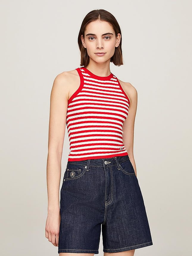 Tommy Hilfiger Tommy Hilfiger Kadın Logolu Yuvarlak Yakalı Uzun Kollu Günlük Kullanım Kırmızı Kazak WW0WW39920-03L
