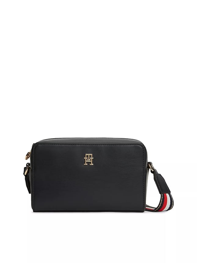 Tommy Hilfiger Kadın Metalik TH Logolu Ayarlanabilir Desenli Askılı Fermuarlı Lacivert Çanta AW0AW19315-DW6
