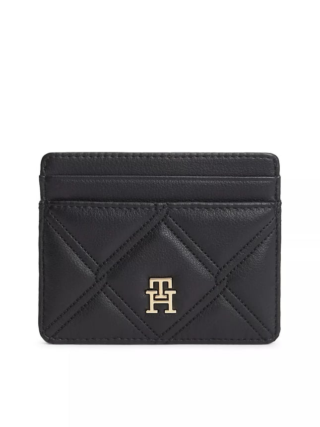 Tommy Hilfiger Tommy Hilfiger Kadın Metalik TH Logolu Dikiş Detaylı Suni Deri Siyah Kartlık AW0AW18700-BDS