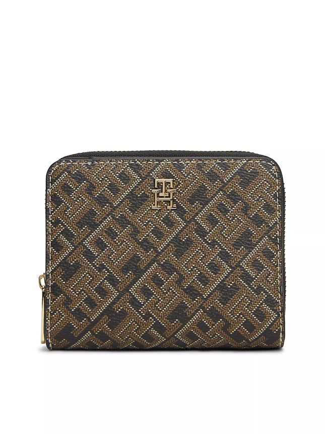Tommy Hilfiger Kadın Monogram Logo Baskılı Fermuarlı Banknot Bölmeli Kahverengi Cüzdan AW0AW18995-0GJ