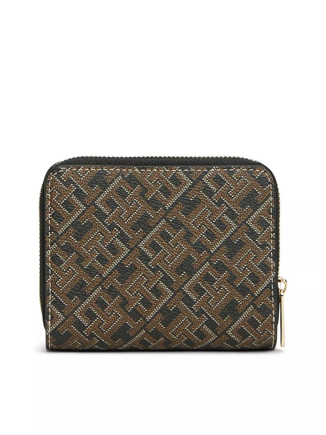 Tommy Hilfiger Kadın Monogram Logo Baskılı Fermuarlı Banknot Bölmeli Kahverengi Cüzdan AW0AW18995-0GJ