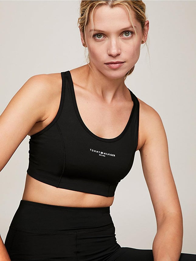 Tommy Hilfiger Kadın Pamuklu Logolu Kolsuz Halter Yaka Siyah Spor Büstiyer WW0WW41081-BDS