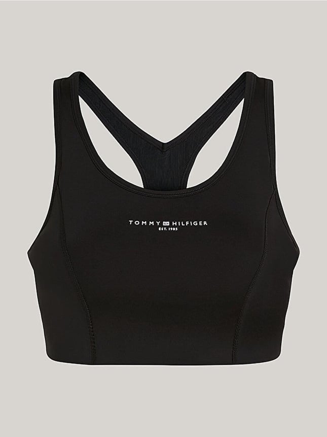 Tommy Hilfiger Kadın Pamuklu Logolu Kolsuz Halter Yaka Siyah Spor Büstiyer WW0WW41081-BDS