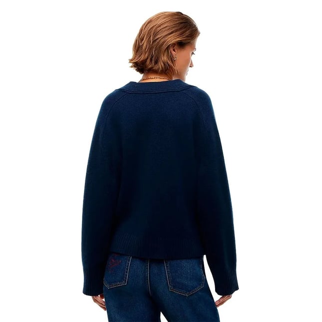 Tommy Hilfiger Kadın Regular Fit Geri Dönüştürülmüş Yün V Yaka Düğmeli Uzun Kollu Lacivert Kazak WW0WW52367-C1G