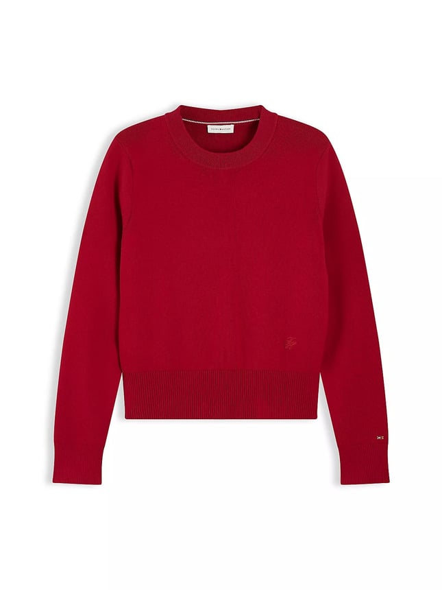 Tommy Hilfiger Kadın Slim Fit Bisiklet Yaka Uzun Kollu Kırmızı Kazak WW0WW52298-XKC