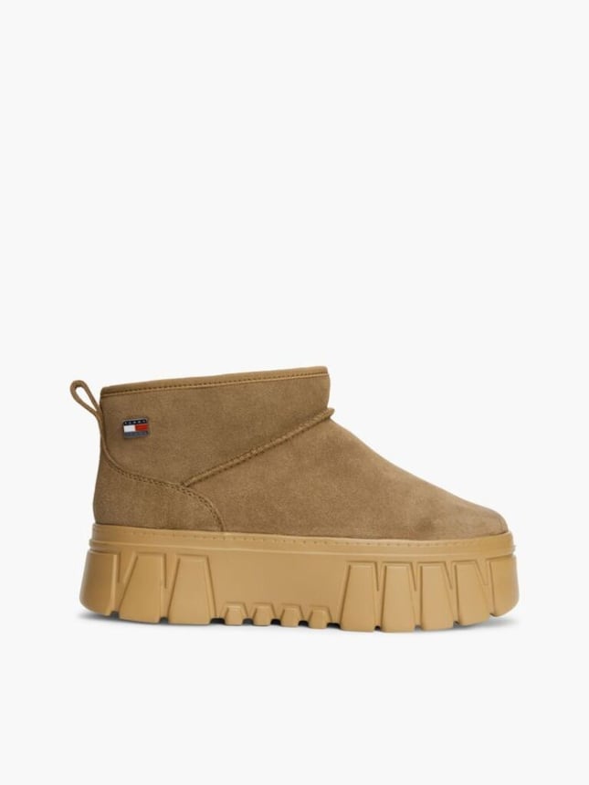Tommy Hilfiger Kadın Süet Yüzey İçi Sıcak Astarlı Platform Tabanlı Logo Plakalı Kahverengi Bot & Bootie EN0EN03158-GWI