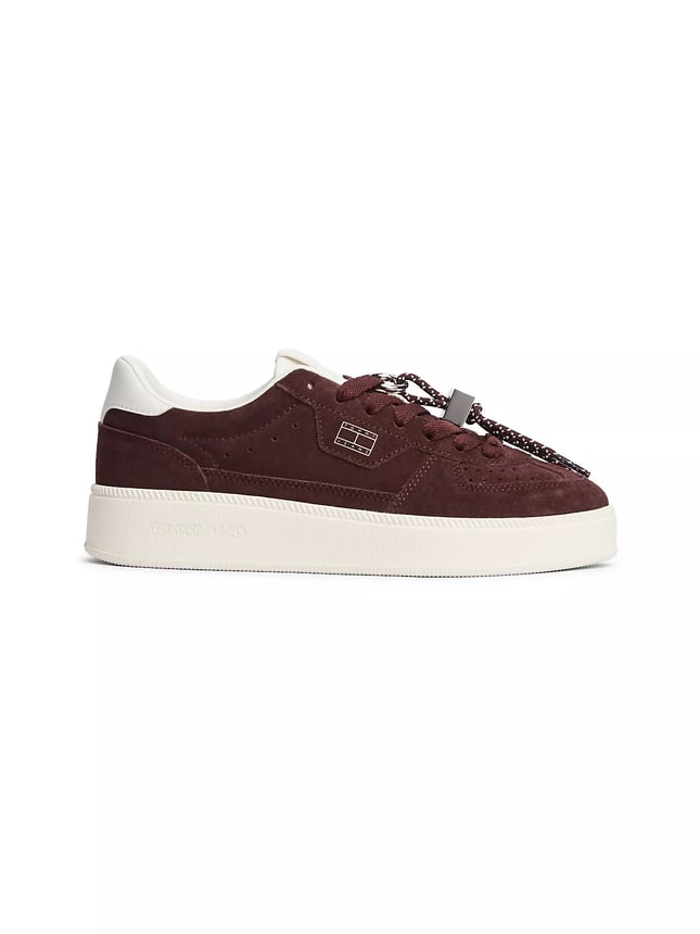 Tommy Hilfiger Kadın Süet Yüzey Çıkarılabilir Charm Detaylı Metalik Logolu Bordo Sneaker EN0EN03122-GSA