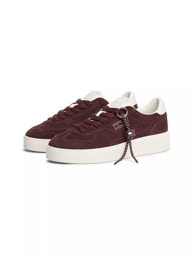 Tommy Hilfiger Kadın Süet Yüzey Çıkarılabilir Charm Detaylı Metalik Logolu Bordo Sneaker EN0EN03122-GSA