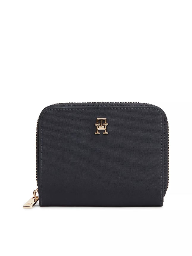 Tommy Hilfiger Kadın TH Monogram Logolu Banknot ve Kart Bölmeli Fermuarlı Lacivert Cüzdan AW0AW18991-DW6