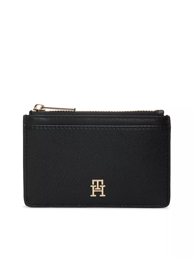 Tommy Hilfiger Tommy Hilfiger Kadın TH Monogram Logolu Fermuarlı Ekstra Kartlık Bölmeli Siyah Cüzdan AW0AW18867-BDS