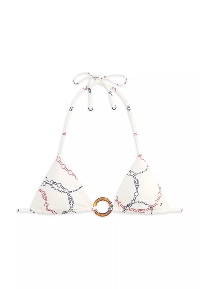 Tommy Hilfiger Kadın Üçgen Kesim Desenli Beyaz Bikini Üstü UW0UW06393-0K8