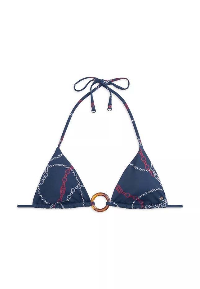 Tommy Hilfiger Kadın Üçgen Kesim Desenli Lacivert Bikini Üstü UW0UW06393-0YJ