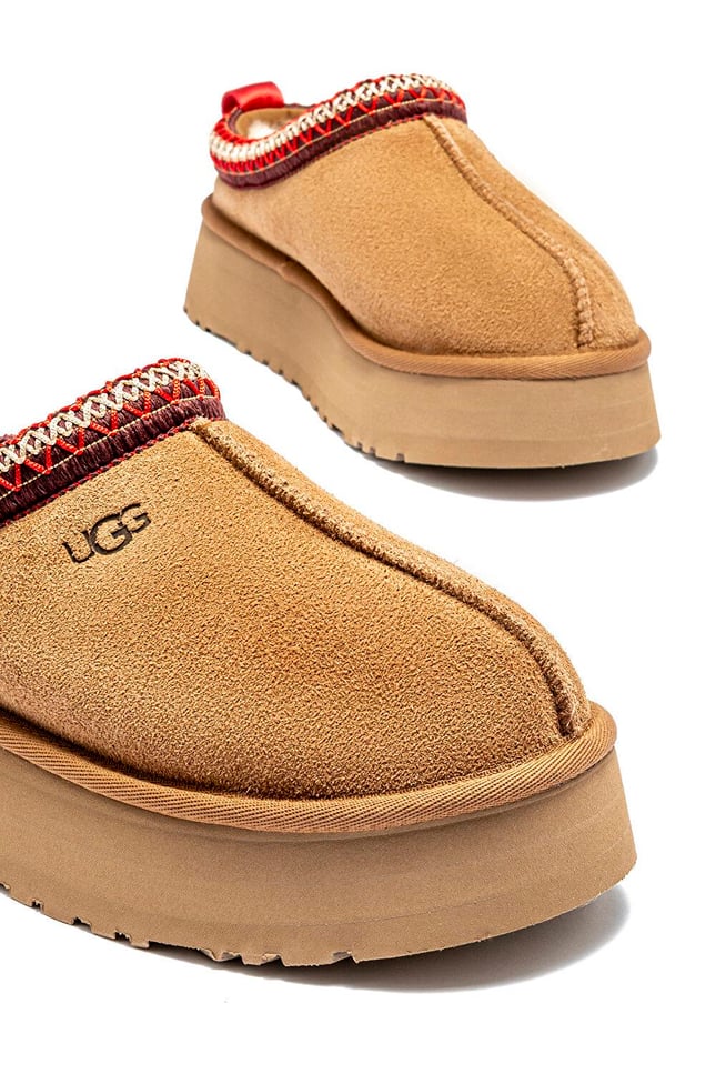 UGG Kadın Platform Taban Süet Detaylı Rahat Astarlı Taba Terlik 1174471-CHESTNUT