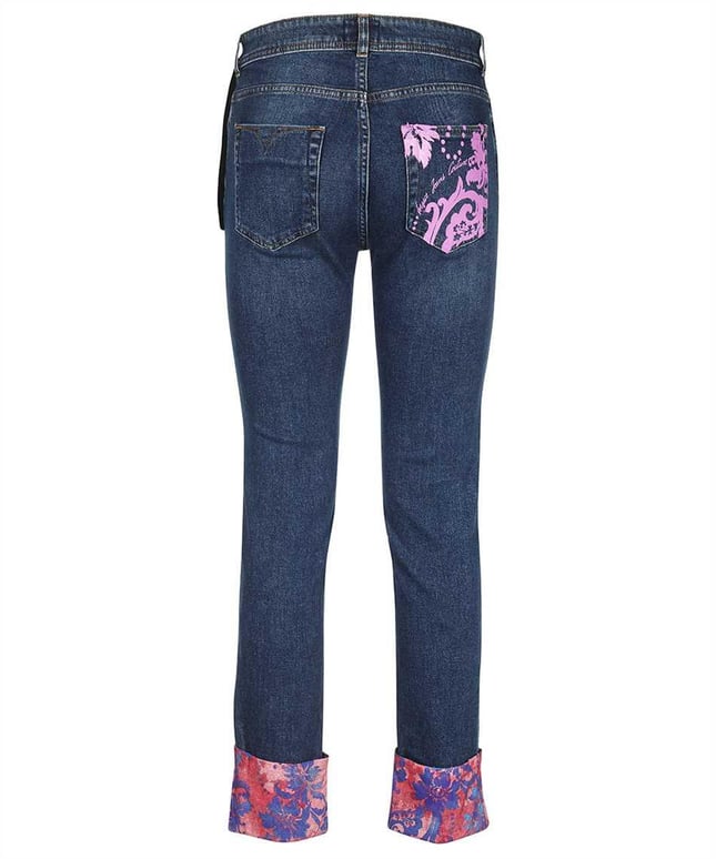 Versace Kadın Cep ve Paça Detaylı Desenli Lacivert Pantolon 73HAB5S5 DW042D08-904