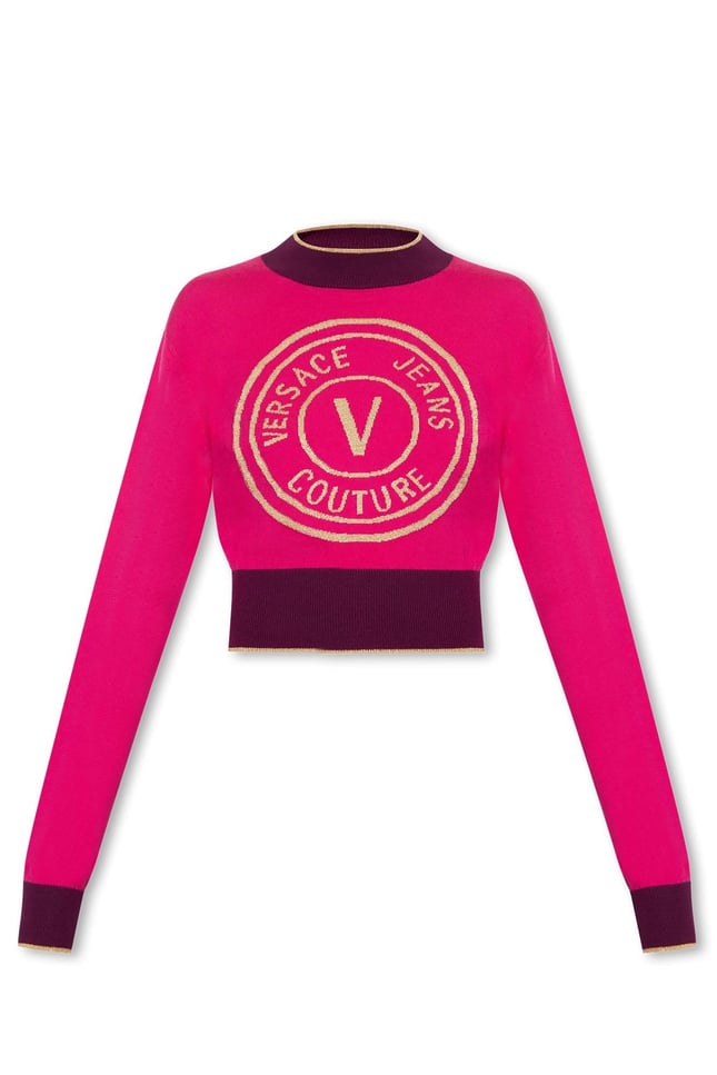 Versace Kadın Logolu Günlük Kullanım Uzun Kollu Pembe Kazak 75HAFM21 CM01A-455
