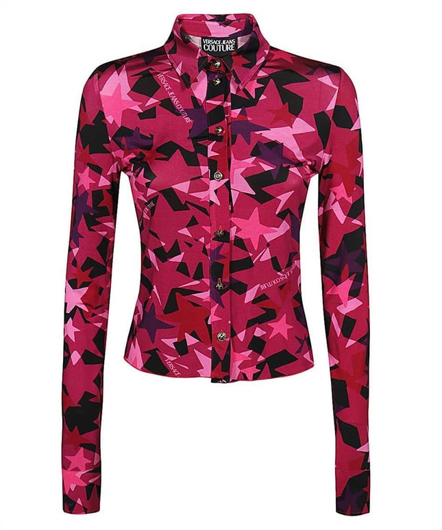 Versace Kadın Marka Logolu Uzun Kollu Slim Fit Pembe Gömlek 75HAL213 JS213-455