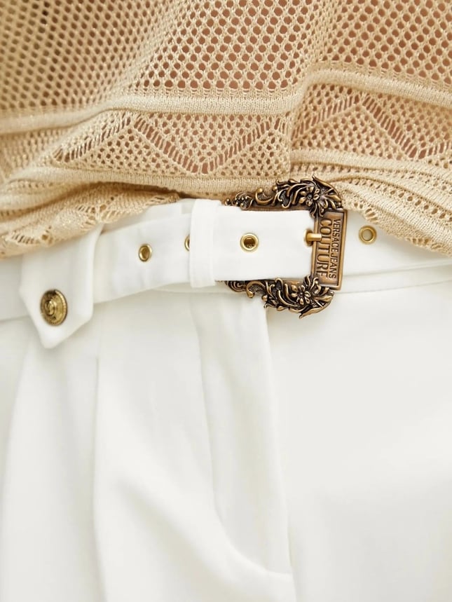 Versace Kadın Pamuklu Normal Paça Cepli Beyaz Pantolon 78HAA111N0356-021