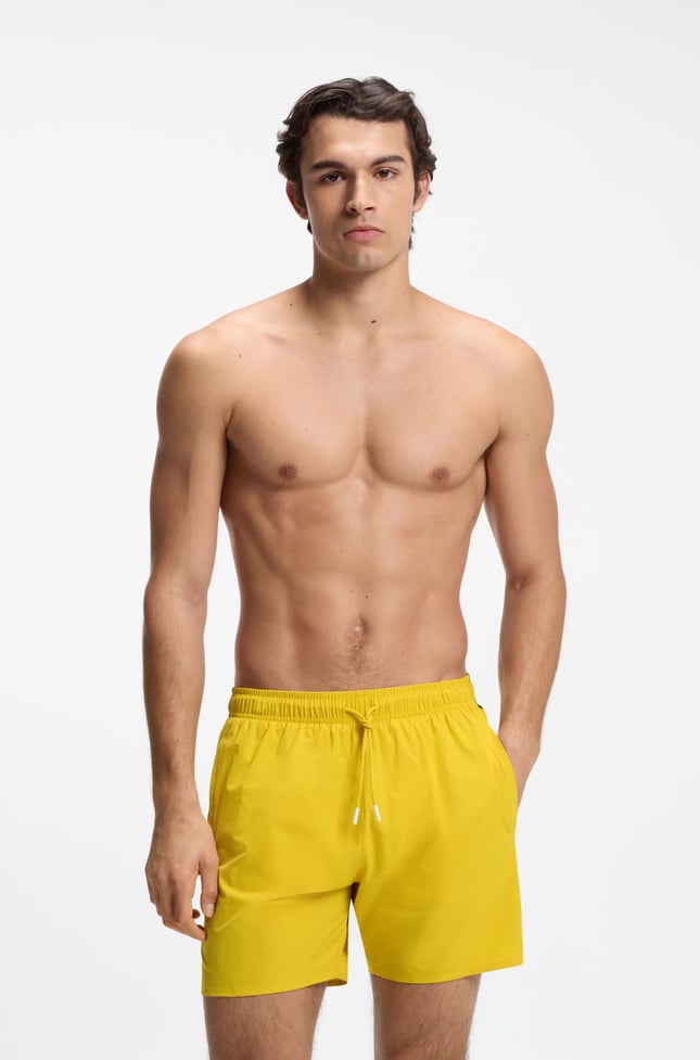 BOSS  BOSS Erkek Beli Bağlamalı Cepli Astarlı Kısa Boy Sarı Deniz Şortu 50491594-726