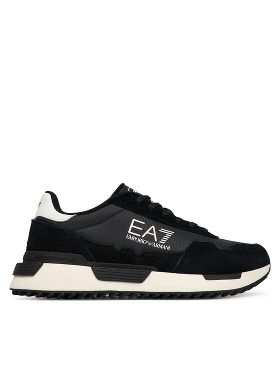 EA7 Ea7 Unısex Düşük Bilekli Rahat Tabanlı Süet Detaylı EA7 Logo Desenli Deri Siyah Sneaker 7X000380 AF19175-MC138