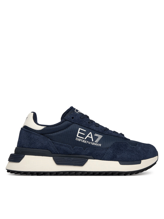 EA7 Ea7 Unısex Düşük Bilekli Rahat Tabanlı Süet Detaylı EA7 Logo Desenli Deri Lacivert Sneaker 7X000380 AF19175-MZ157