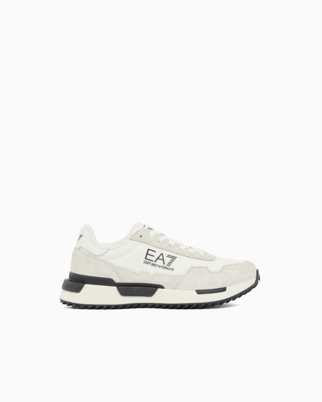EA7 Ea7 Unısex Düşük Bilekli Rahat Tabanlı Süet Detaylı EA7 Logo Desenli Deri Beyaz Sneaker 7X000380 AF19175-MZ018