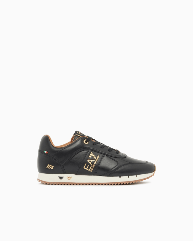 EA7 Ea7 Unısex Kartal Logo Desenli Ortopedik Tabanlı Deri Siyah - Gold Sneaker 7X000648 AF15588-MC021