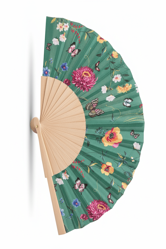 Bambu Yelpaze  Çiçek Desenli Katlanır El Yelpazesi Sakura Floral Hediyelik