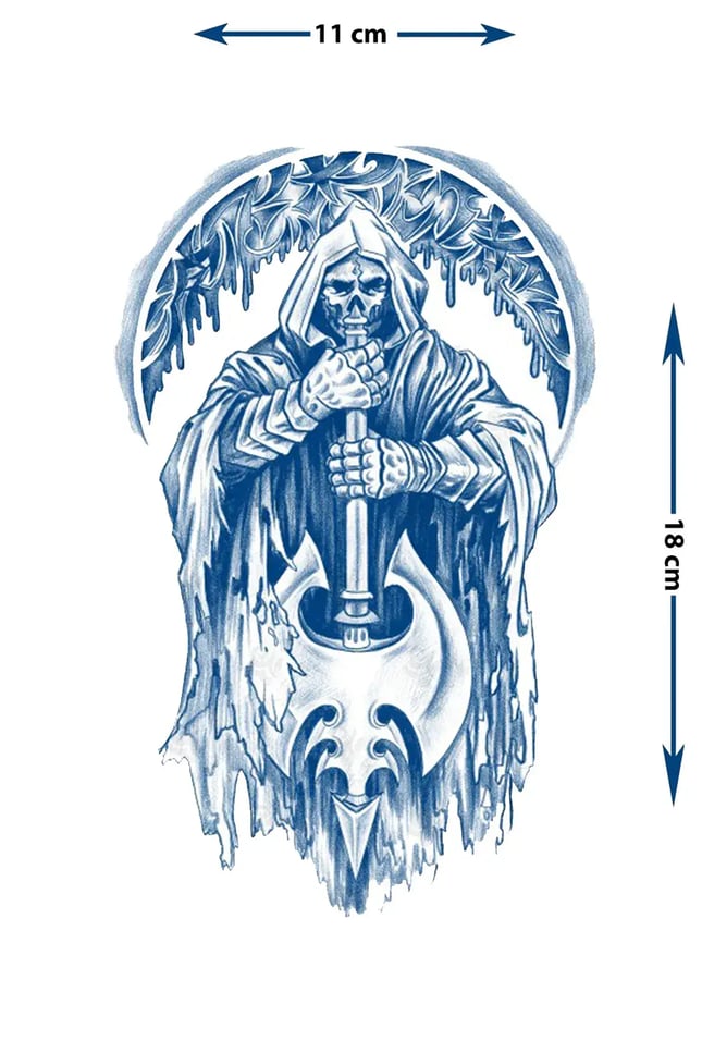 Gotik Azrail ve Dev Savaş Baltası Dövmesi - Yarı Kalıcı / 1 Ay Kalıcı Tattoo