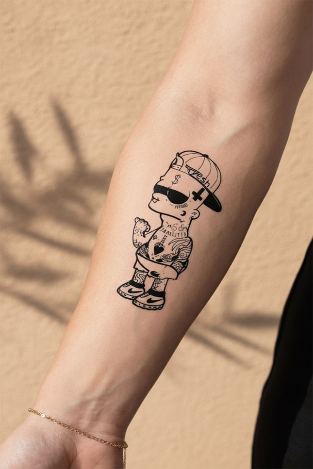 Modern Sanat Bart Simpson Figürlü Yarı Kalıcı Dövme / 1 Ay Kalıcı - Graffiti ve Streetwear Temalı Geçici Dövme