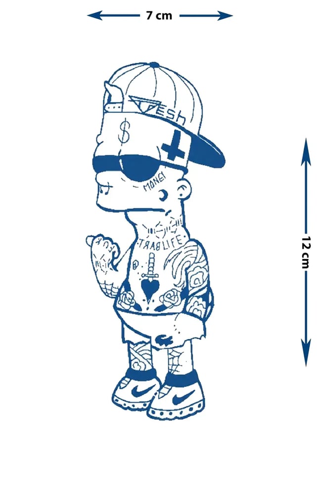 Modern Sanat Bart Simpson Figürlü Yarı Kalıcı Dövme / 1 Ay Kalıcı - Graffiti ve Streetwear Temalı Geçici Dövme
