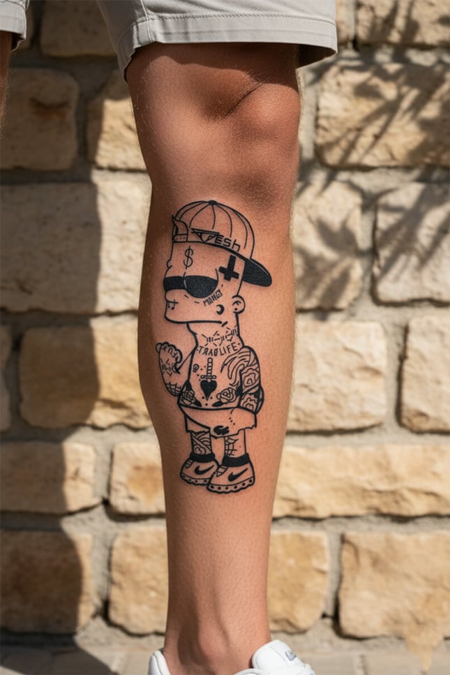 Street Art Bart Simpson Dövmesi – Pop Art & Alternatif Tasarım 1 Ay Kalıcı Dövme
