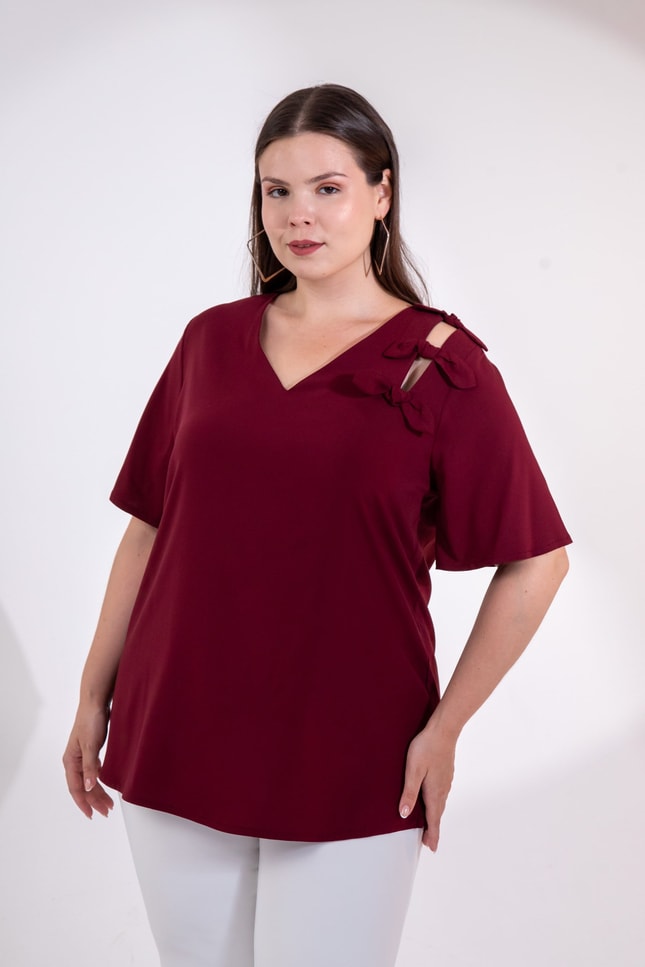 Büyük Beden 1111041 Fiyonk Detaylı Bluz  Bordo