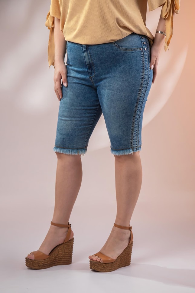 Büyük Beden 1111068 Püsküllü Denim Şort Lacıvert