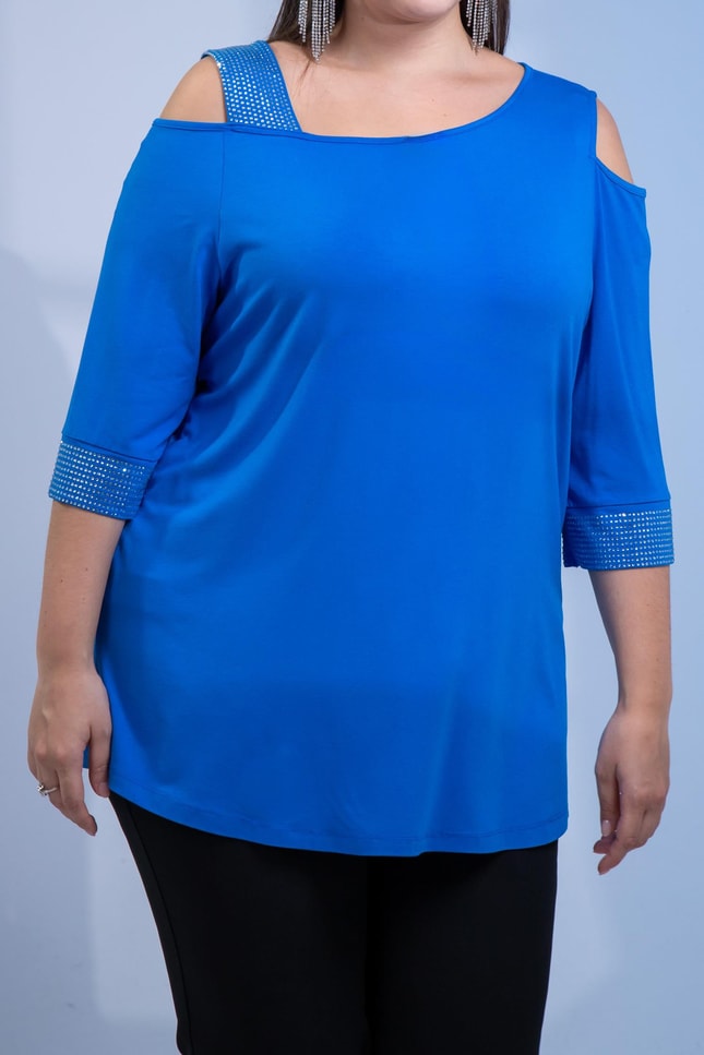 Büyük Beden 111950 Omuz Detaylı Taşlı Bluz Saks