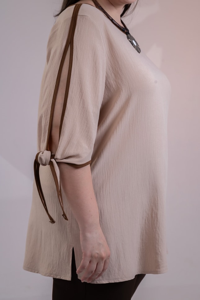 Büyük Beden 111970 Kol Detaylı Bluz  Vizon