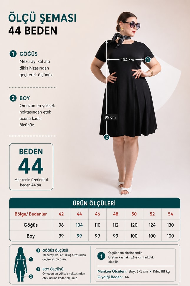 Büyük Beden 1122632 Eteği Kloş Elbise Siyah