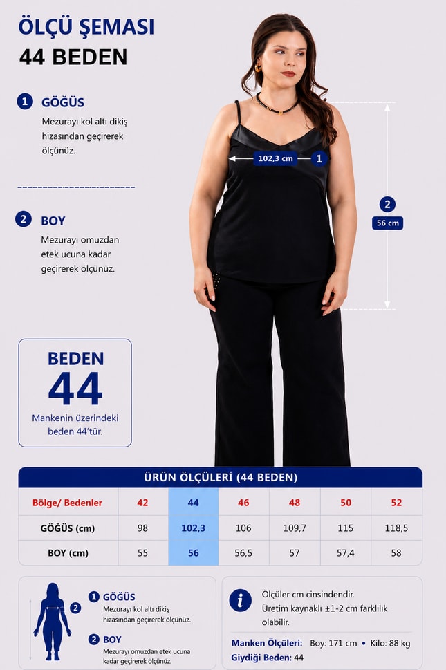 Büyük Beden 1122635 Saten Yaka İp Askılı Bluz Siyah