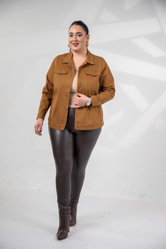Büyük Beden 1211090 Gabardin Ceket Camel