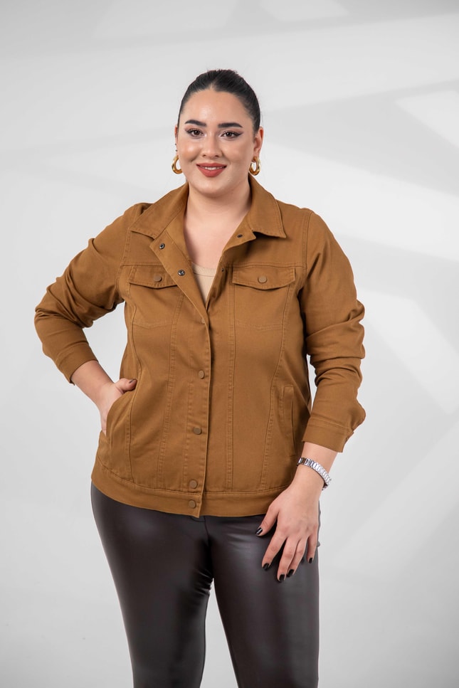 Büyük Beden 1211090 Gabardin Ceket Camel