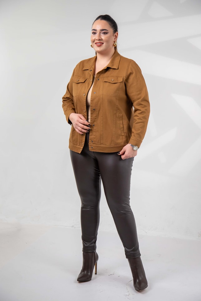 Büyük Beden 1211090 Gabardin Ceket Camel