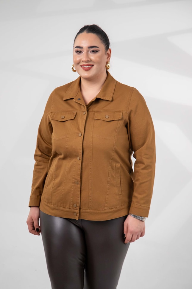 Büyük Beden 1211090 Gabardin Ceket Camel